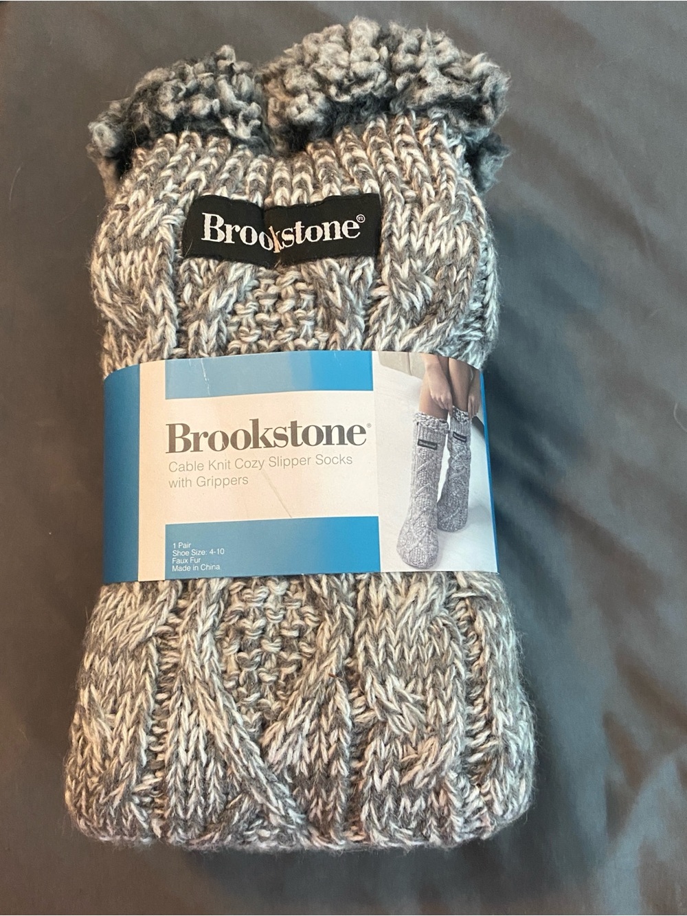 Brookstone Cable Knit Slipper Socks with Grippers
